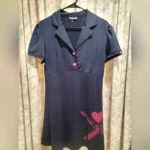 Sourpuss Navy Blue Polka Dot Rosie Dress XL